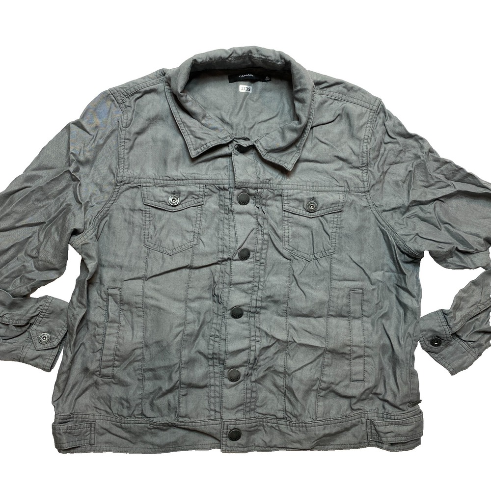 Tahari Jacket Womens XL Gray Button Front Trucker Lightweight Lyocell